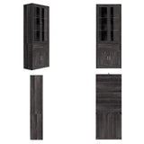 FAMAPY Display Cabinet with 2 Glass Doors, Display Case with Shelves & Drawer for Curio Trophy, Farmhouse Storage Cabinet for Living Room Home Office, Black, 15.7”D x 31.5”W x 79.9”H FAMAPY