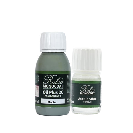 Rubio Monocoat Wood Stain & Finish 65 ft² - Mocha | Oil Plus 2C | Quick-Dry, Eco-Friendly Linseed Wood Oil for Indoor Use, Includes Accelerator (Part B) | Protector | 130 ml Rubio Monocoat