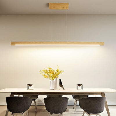 Wooden Linear Pendant Light, 47" Modern Chandeliers for Dining Room, Dimmable Pool Table Island Lights for Kitchen, LED Ceiling Pendant Lamp for Dining Room Billiard Room, Natural Ash