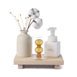 Small Wood Tray Pedestal Stand Farmhouse Bathroom Decor Decorative Wooden Riser Kitchen Soap Dish Holder for Vanity, Counter, Sink, 9" x 5.9" - Burlywood zoocatia