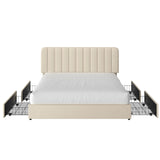 VECELO Queen Size Upholstered Bed Frame with 4 Drawers and Headboard, Velvet Platform Storage Bedframe, Wooden Slats Support, No Box Spring Needed, Beige VECELO