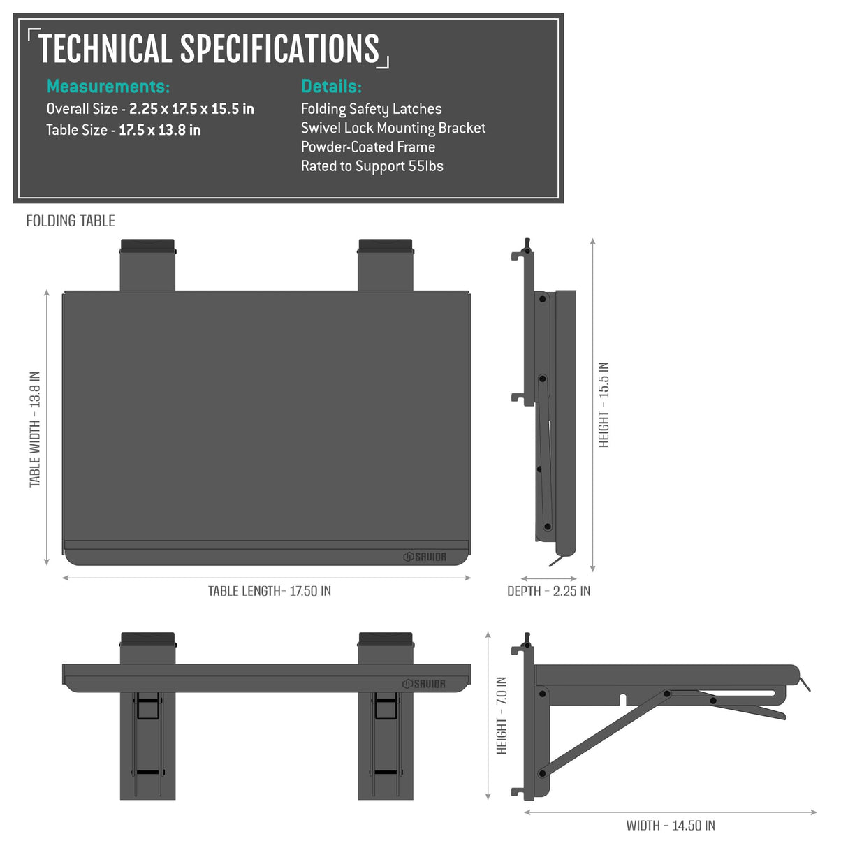 Savior Equipment Wall Rack System Heavy-Duty Steel Folding Table Workbench Shelf Collapsible Wall Mount Hanger, 17" Tan Savior Equipment