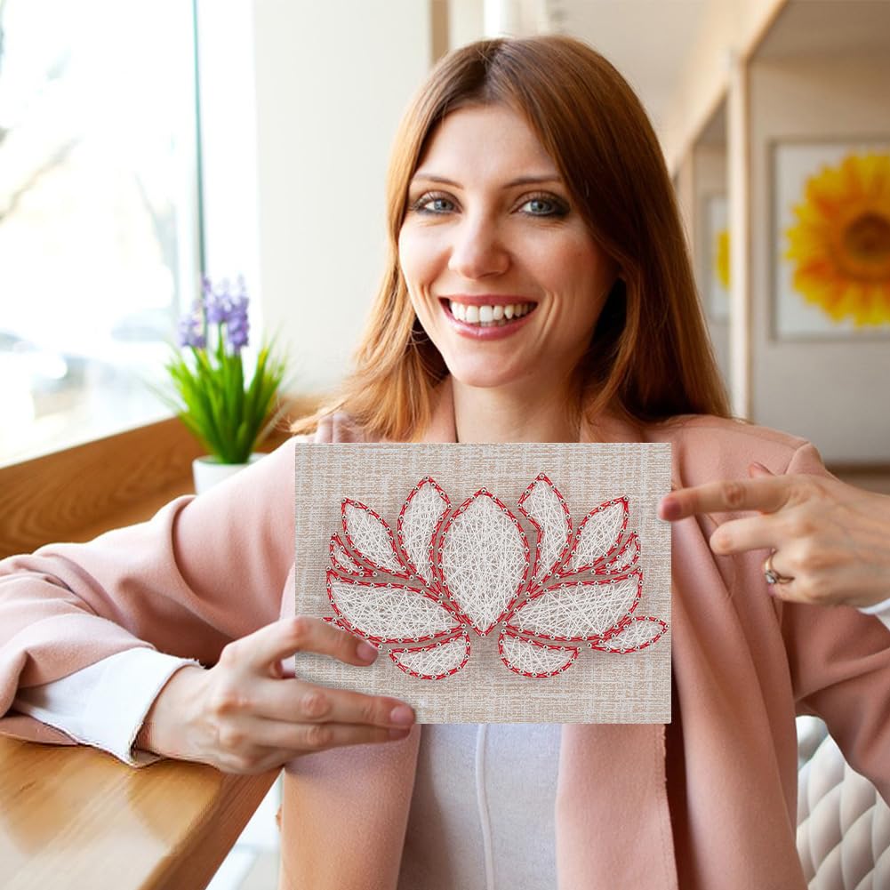 INFUNLY DIY Lotus Flowers String Art Kit for Adults, 9x6.2 inches, Modern Floral Wall Art, Easy to Make DIY Nail String Art Kit with Instruction, Multicolor, Unisex, Non-Foldable INFUNLY