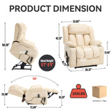 EZZUP Electric Lay Flat Recliner Chair with Vibration Massage Heat for Elderly People, Power Lift Chair with Dual Motor Cup Holders, Faux Leather Beige EZZUP