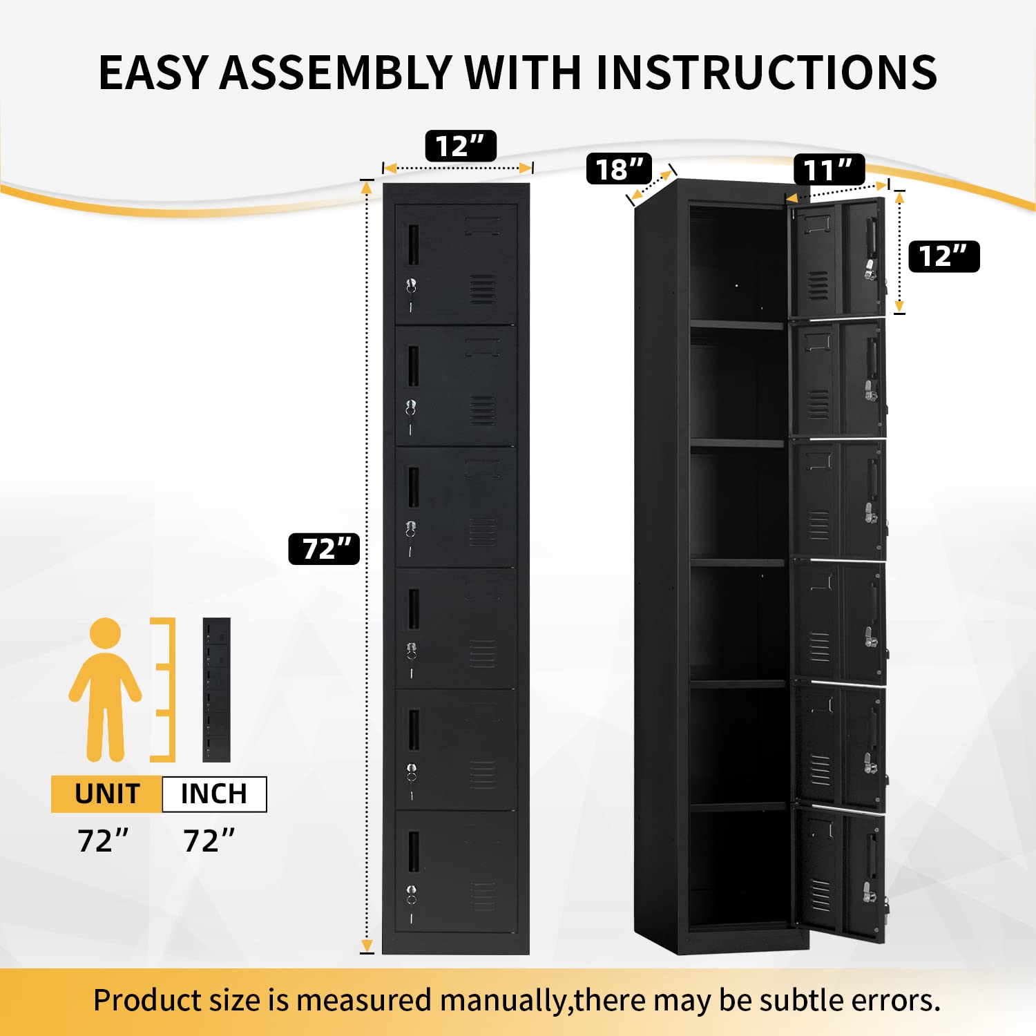 INTERGREAT 6 Door Storage Locker for Employee, Metal Office Gym Lockers with Lock, Lockable Steel School Locker Organizer with Shelf and Card Slot for Home, Garage, Black - WoodArtSupply