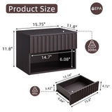 BuildHom Floating Nightstand with Fluted Drawer - Modern Wall Mounted Bedside Table with Open Storage Shelf, Small Night Stand TV Stand for Bedroom(Espresso) BuildHom