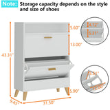 Gyfimoie Shoe Storage Cabinets, Free Standing Shoe Organizer with 2 Flip Drawers for Entryway, Narrow 3 Tier Entryway Hidden Shoe Rack with Doors (Off White) Gyfimoie