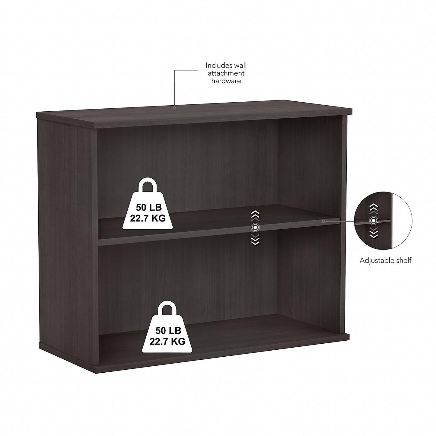 Bush Business Furniture 2-Shelf Bookcase, 29-Inch H - Storm Gray - WoodArtSupply