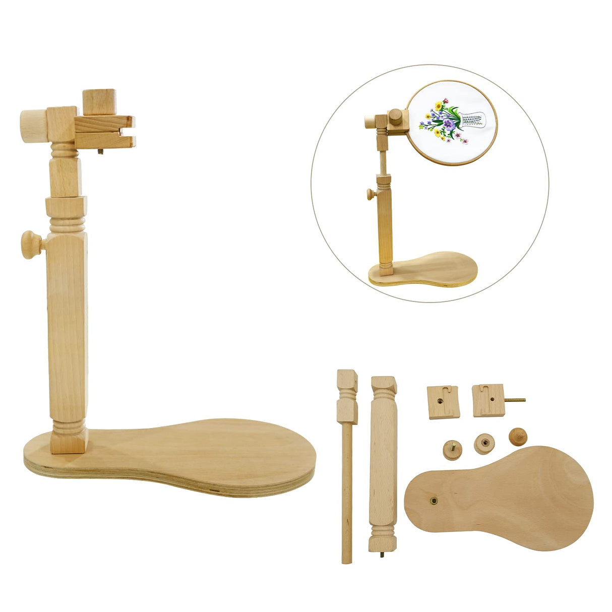 Adjustable Embroidery Hoop Stand Cross Stitch Stand Lap, Beech Wood Embroidery Hoop Holder Frame, Rotated Needlepoint Frame Stand for Art Craft Sewing Needlework Projects guofa