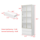 WOODTIME 78.7" H Display Storage Cabinet with Tempered Glass Doors & 3-Color Light, Wooden Curio Cabinet Bookcase Bookshelf with 4-Tier Shelves & 2 Drawers for Home Office Living Room Salon, White WOODTIME