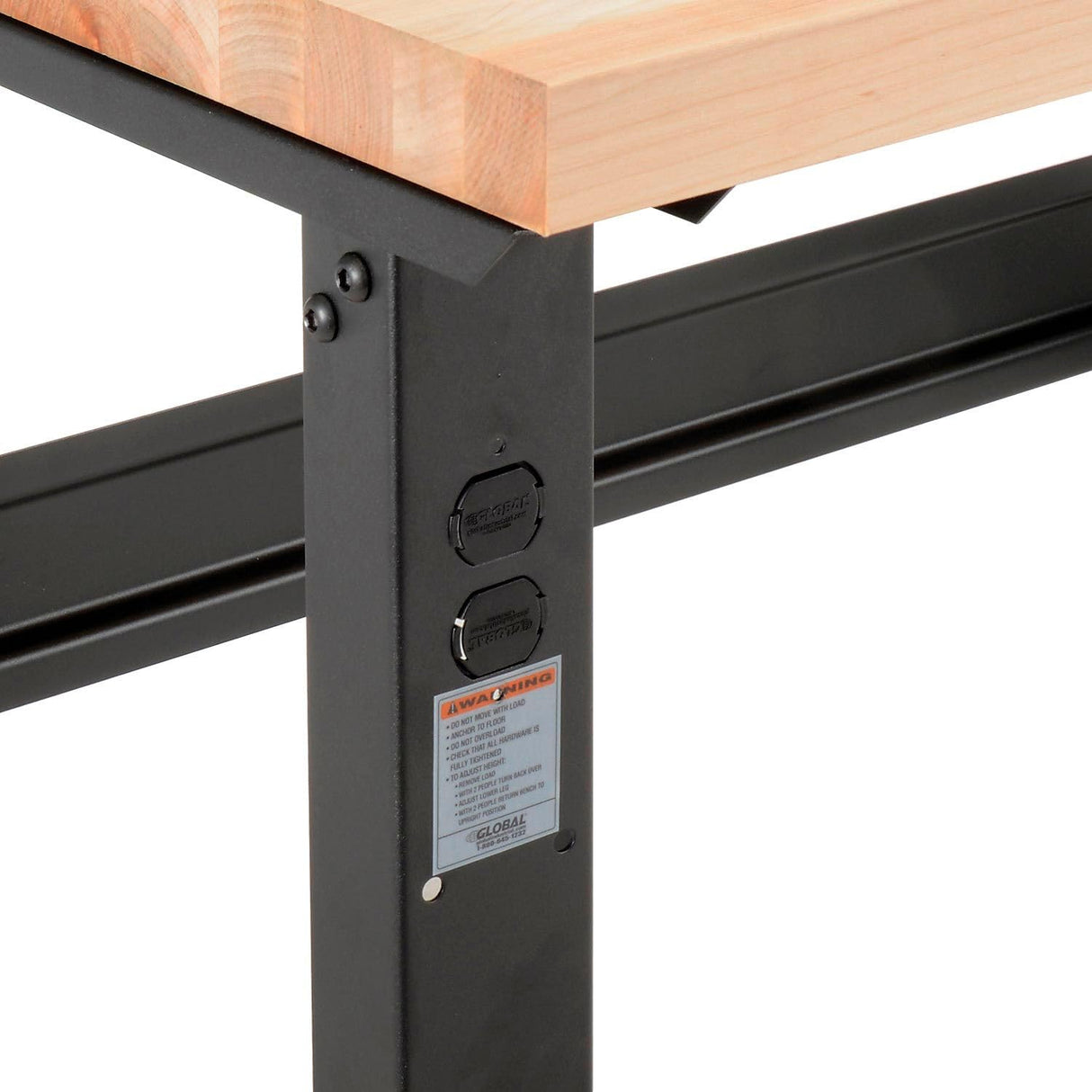 Global Industrial Adjustable Height Workbench C-Channel Leg, 48" W x 36" D, 1-3/4" Maple Top Square Edge, Black Global Industrial