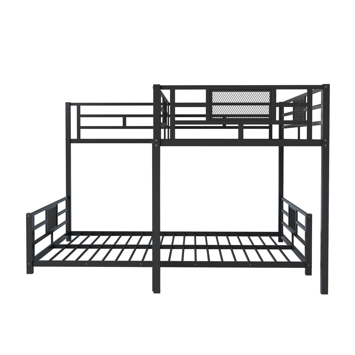 Elegant L-Shaped Metal Bunk Bed, Twin Over Full Size Bunk Bed with Ladders and Guardrails for Kids Teens Adults (Black#l) KLMM