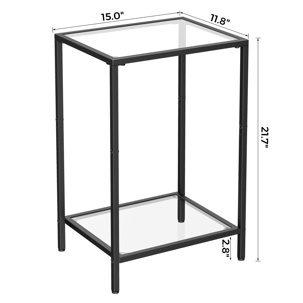 HOMSHO Side Tables Set of 2, End Tables with Tempered Glass, 2-Tier Nightstands with Storage Shelves, Slim Sofa Tables for Living Room, Bedroom, Modern Style, 11.8" D x 15" W, Black HOMSHO