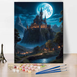 TUMOVO Castle Paint by Numbers Kit for Adults, Moonlight Adult Paint by Number Kits on Canvas, DIY Acrylic Oil Painting for Gift Home Wall Decor Fantasy Night Scene 16"x20"(Frameless) TUMOVO