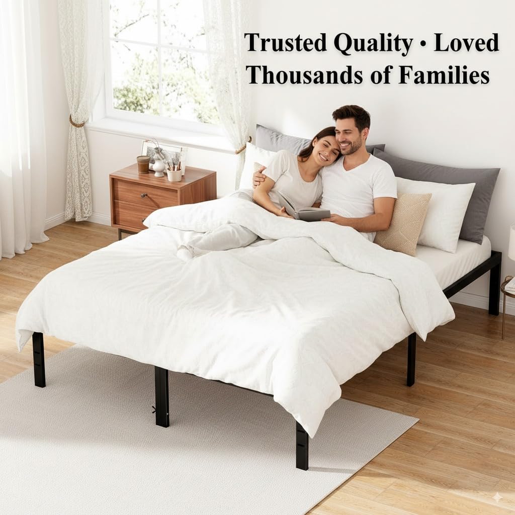 Queen Size Bed Frame - Metal Platform Bed Frames Mattress Foundation with Steel Slat Support, No Box Spring Needed, Storage Space Under Base, Easy Assembly, Black DUMOS