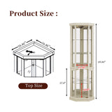 YSJZYBF Lighted Corner Curio Cabinet,Corner Display Cabinet Corner Storage Cabinet with Tempered Glass Doors Mirrored Back Panel Adjustable Shelves,16.46" L X 16.46" W X 69.84" H(Antique White) YSJZYBF