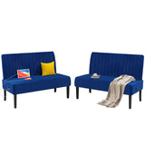 STHOUYN Mini Comfy Couch Armless Loveseat Sofa with USB Port, Velvet Couches for Small Spaces Living Room, Apartment Office Dorm (Navy Blue) STHOUYN