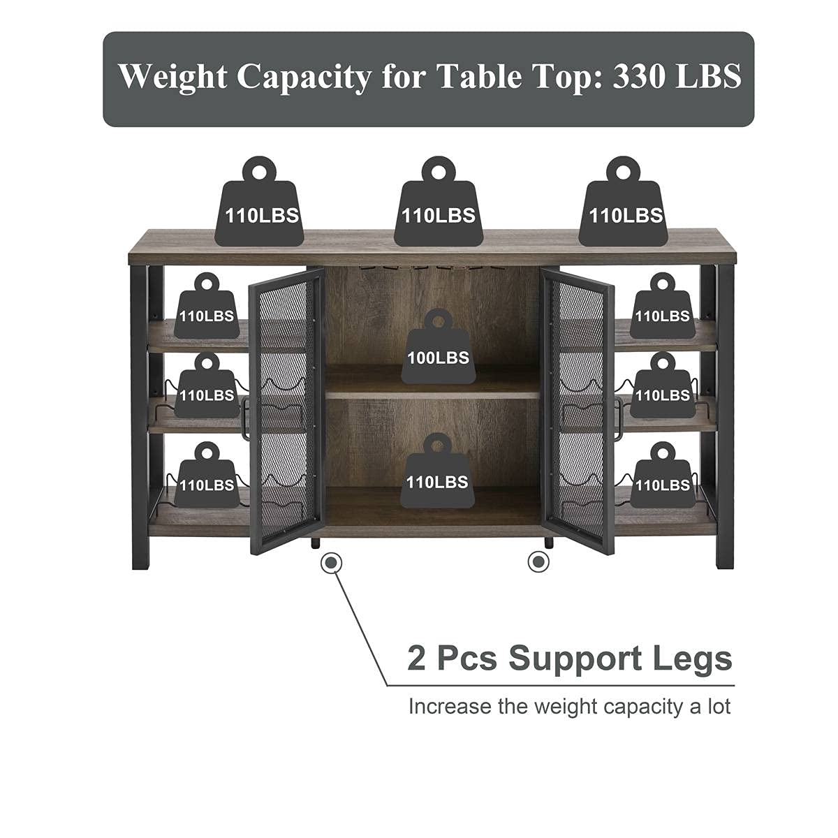 FATORRI Industrial Wine Bar Cabinet for Liquor and Glasses, Wood Coffee Bar with Wine Rack, Metal Sideboard and Buffet Cabinet (55 Inch, Walnut Brown) FATORRI