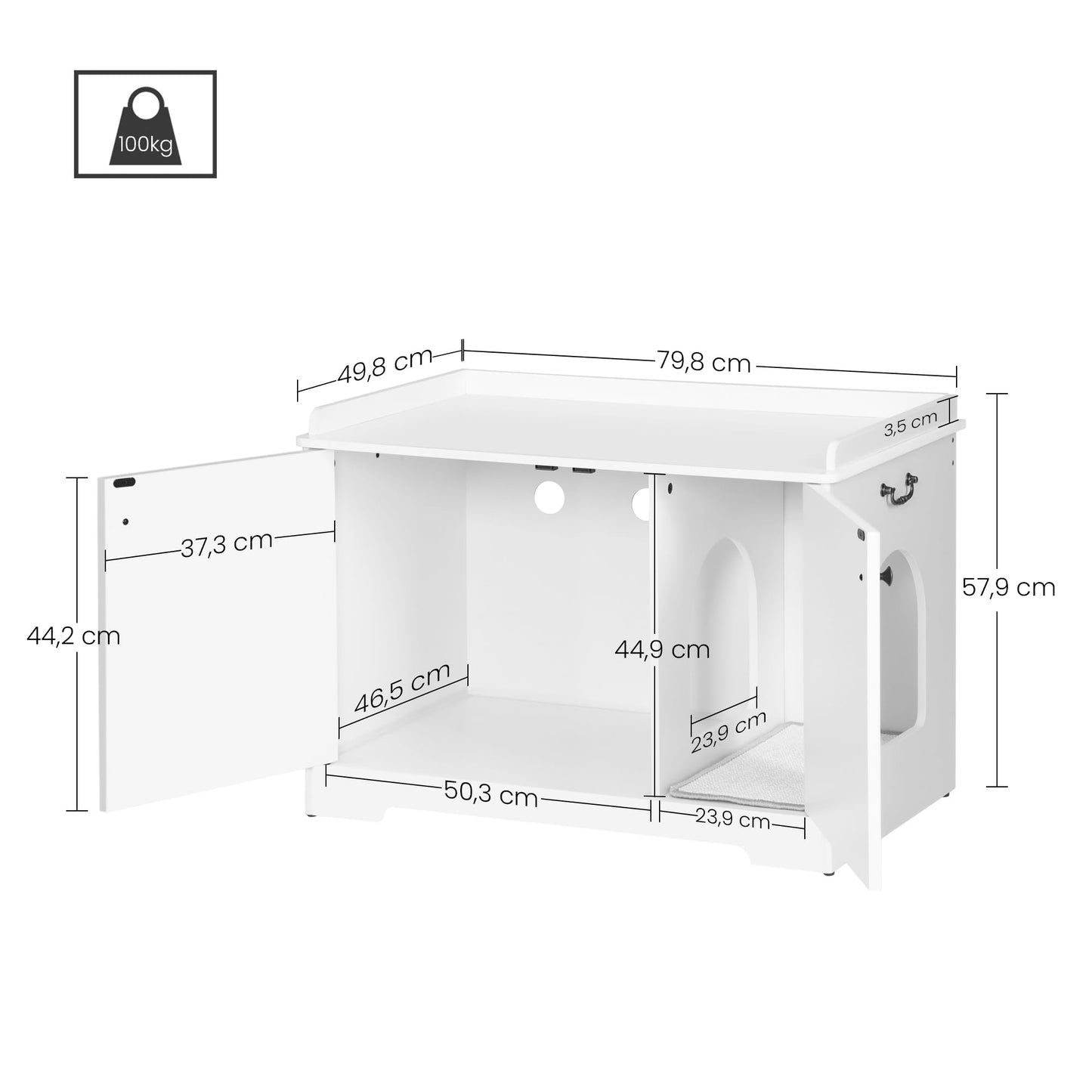 Hzuaneri Cat Litter Box Enclosure with Handles, Hidden Litter Box Furniture with Removable Partition, Wooden Pet House Side End Table, for Living Room, Bedroom, White CB05703X - WoodArtSupply