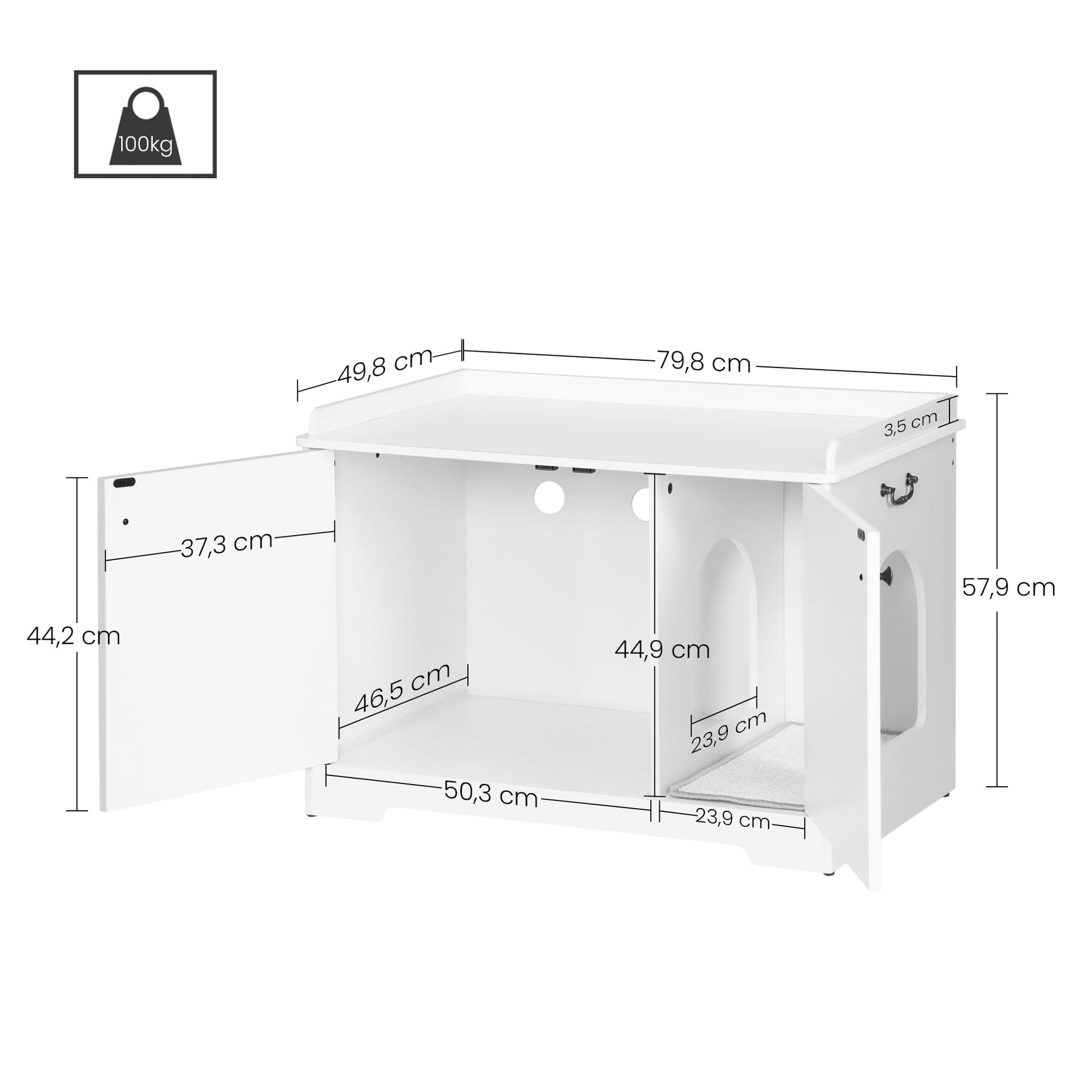 Hzuaneri Cat Litter Box Enclosure with Handles, Hidden Litter Box Furniture with Removable Partition, Wooden Pet House Side End Table, for Living Room, Bedroom, White CB05703X - WoodArtSupply