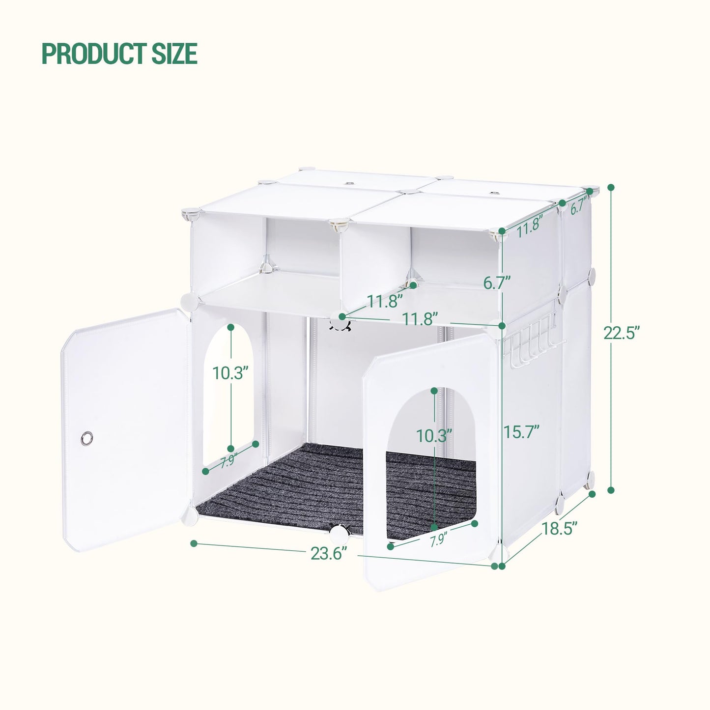 Hzuaneri Cat Litter Box Enclosure, Plastic Covered Little Box with Mat, Splash Proof Litter Box Furniture, with Storage, 23.7 x 18.5 x 22.5 inches, End Table for Living Room, White CB81799WT