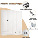 Vrmuxita Armoire Wardrobe Closet with Drawers: 74" White Tall Wooden Wardrobe Closet for Hanging Clothes, Large Bedroom Armoires with 2 Drawers, 4 Door Armoire Storage Cabinet (White, 63") Vrmuxita