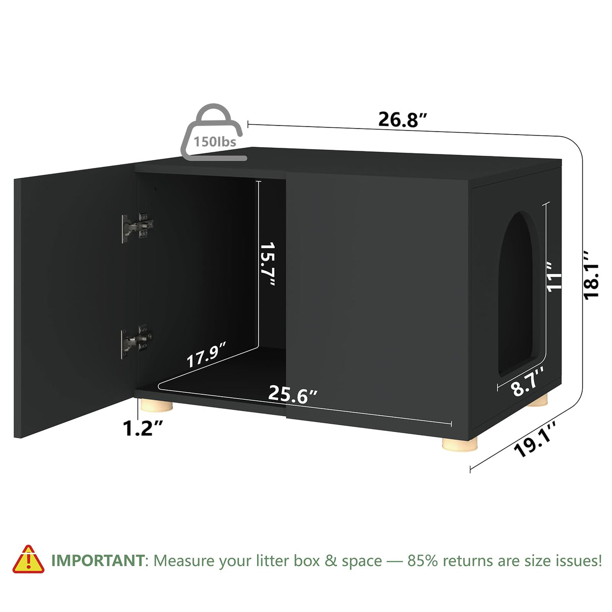 amunrbrek Cat Litter Box Enclosure, Litter Box Furniture, Stylish Modern Litter Box Cabinet, Wooden Cat House, End Table, Nightstand, Black amunrbrek