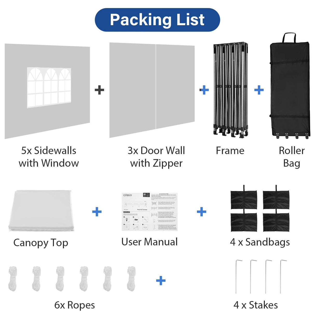 COBIZI 10x30 Pop up Canopy Tent Heavy Duty with 8 Sidewalls, Easy Set-up Commercial Outdoor Party Tent, 100% Waterproof Wedding Tent Gazebo, 3 Height Adjustable with Wheeled Bag, White COBIZI