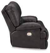 Signature Design by Ashley Mountainous Modern Leather Match Wall Hugger Power Recliner with Adjustable Headrest and USB Ports, Black Signature Design by Ashley
