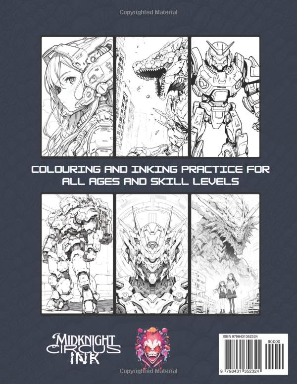 Anime Coloring and Inking Practice: Mechs & Monsters Volume 1: Colouring and shading basic exercise book for all ages, adult, teen and kids, to all skill levels beginner to expert