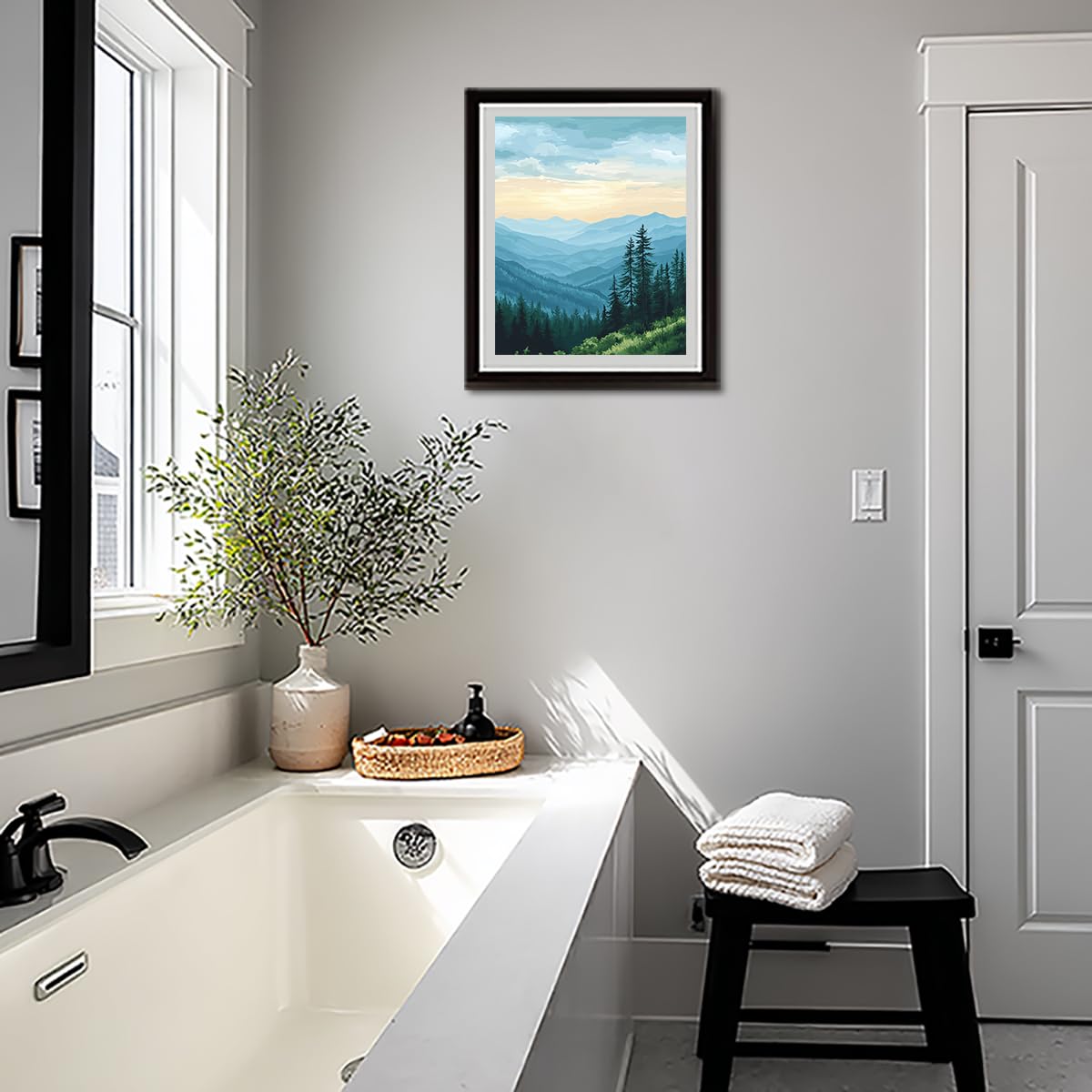 Great Smoky Mountain Paint by Numbers for Adult, Green Forest Paint by Number Kits for Beginner, Mountain Scenery DIY Acrylic Oil Painting for Gift Home Wall Decor(16×20inches, Unframe) ARNLRDYA