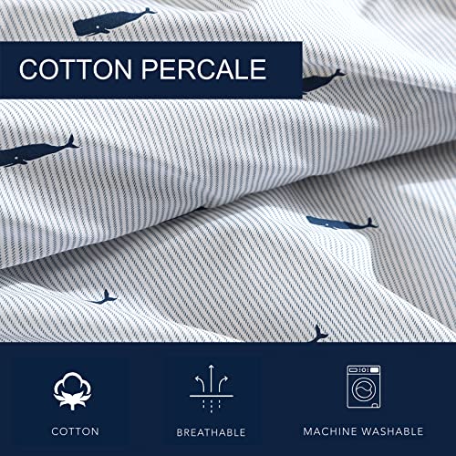 Nautica - Full Size Sheet Sets, Cotton Percale Bedding, Crisp & Cool, Coastal Home Decor (Whale Stripe Blue, Full) Nautica