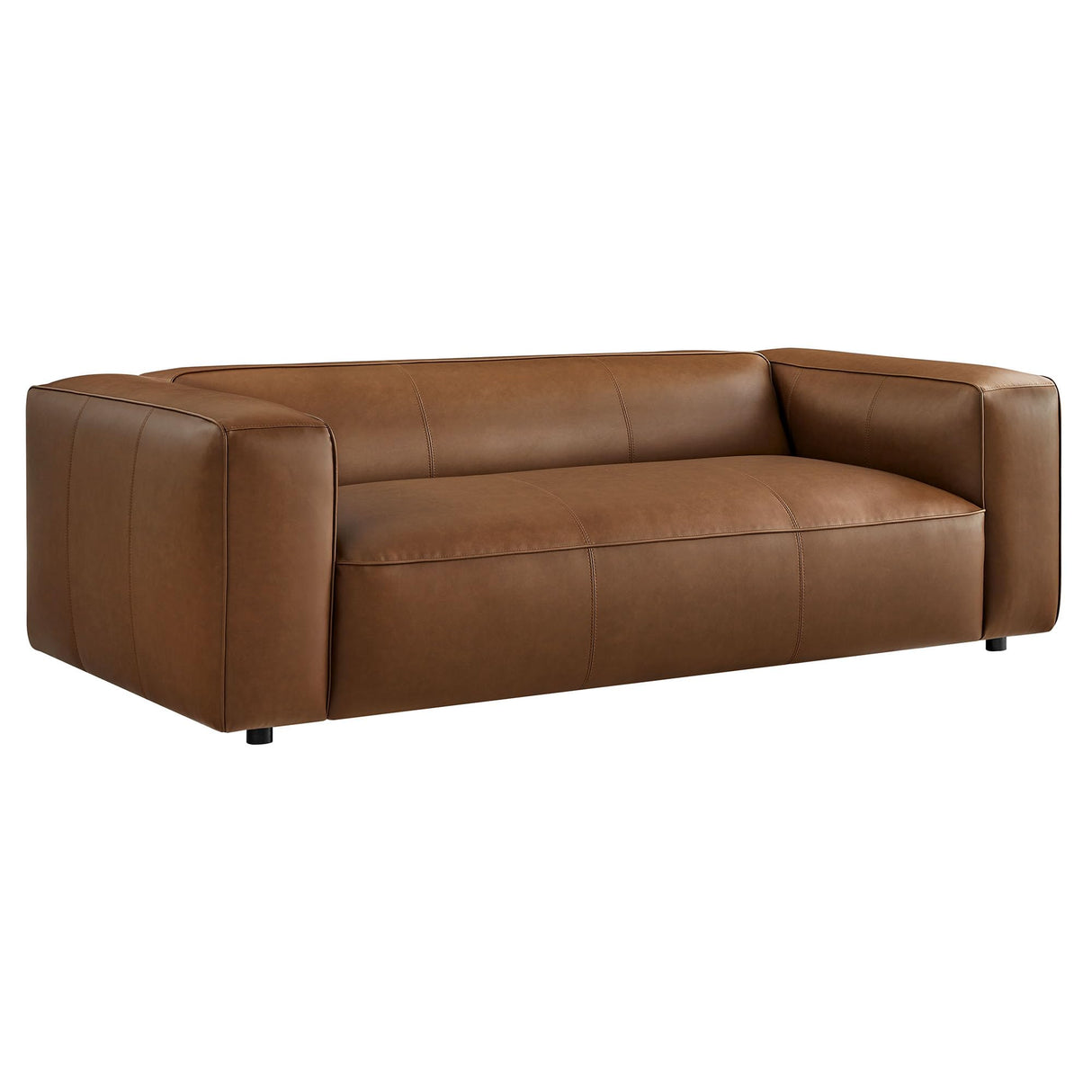 Modway Auren Vegan Leather Sofa in Coffee - Faux Leather Couch - Comfy Modern PU Leather Sofa - Oversized Mid Century Modern Couch for Living Room, Apartment, Loft Modway