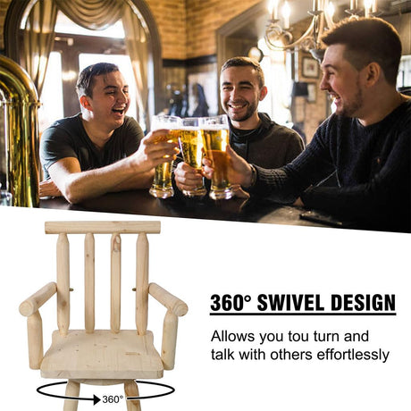 AMZOSS Log Swivel Bar Stool - Rustic Fir Wood Construction Bar Stools - Solid Wood Counter Height Bar Chairs Barstools for Kitchen, Dining Room,Natural AMZOSS