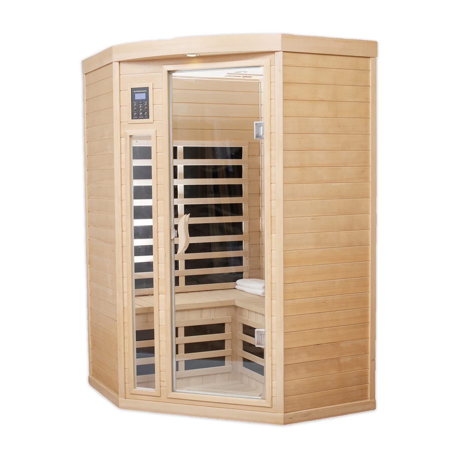 Kanlanth Far Infrared Sauna Low EMF Wooden Sauna for Home, 2 Person Indoor Home Sauna, 1,600watt, Canadian Hemlock, 10 Minutes Pre-Warm up, with Bluetooth, LCD, LED - WoodArtSupply