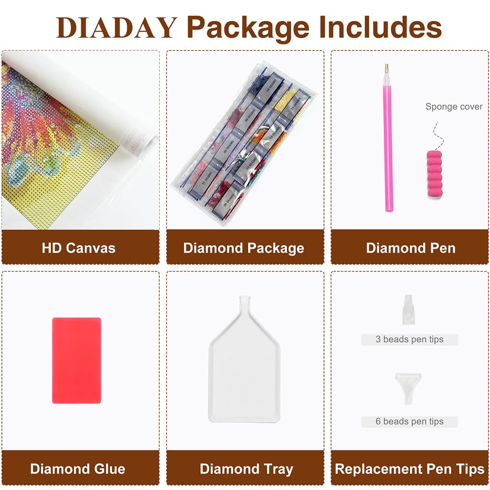 DIADAY Diamond Painting Kits Deer, DIY Diamond Art Kits for Adults Beginners, 5D Full Drill Round Gem Art Diamond Dots Craft Home Wall Decor Gift 12 x 12 Inches DIADAY