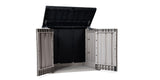 Toomax Stora Way All Weather Outdoor XL Horizontal Storage Shed Cabinet for Trash Can, Garden Tools, and Yard Equipment, Taupe Gray and Anthracite Toomax