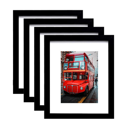 pojah 8x10 Picture Frame Set of 4,Black Photo Frame with Mat Display Pictures 5x7 or 8x10 Without Mat,PVC Glass,for Wall Home Office Décor