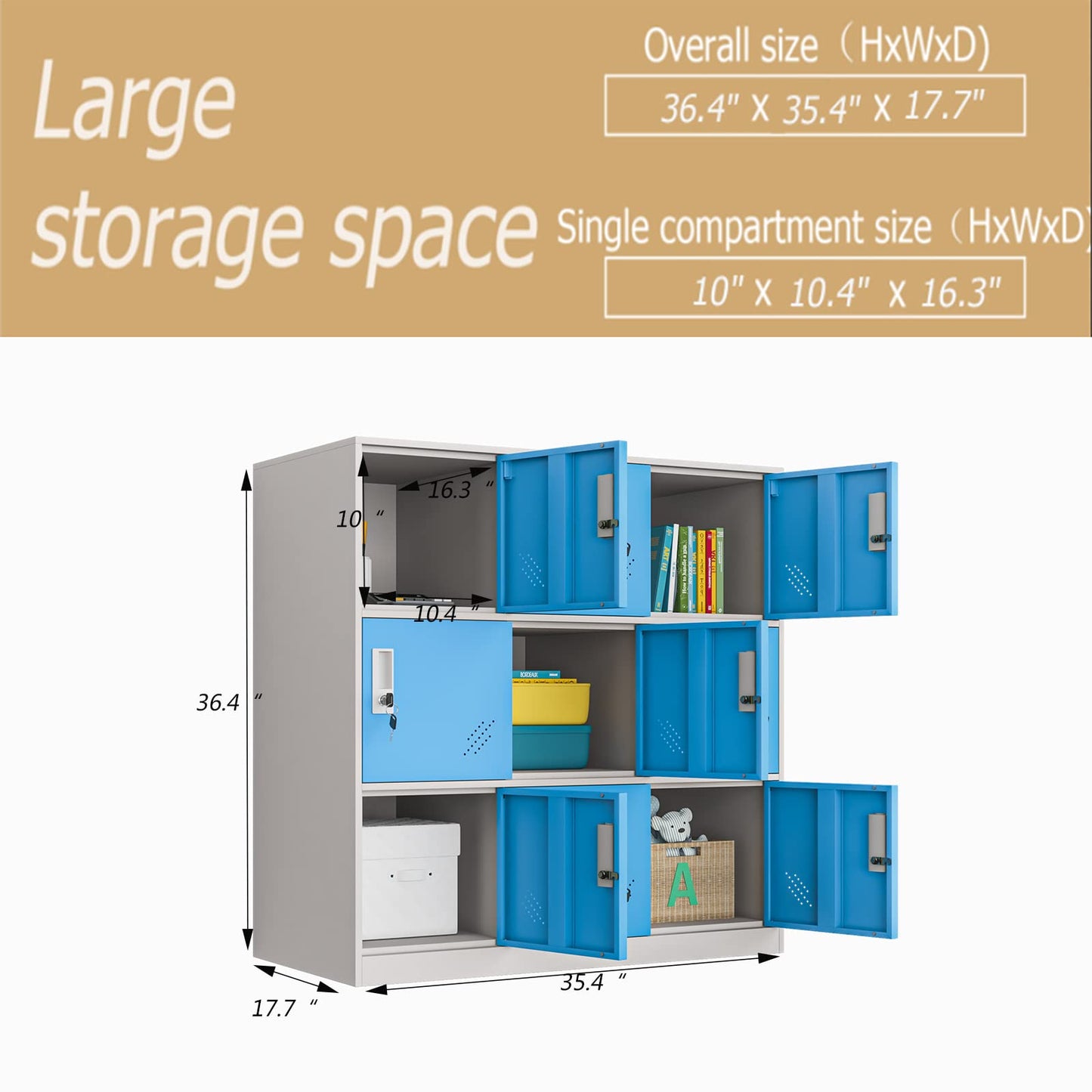 Reccmeny 9 Door Metal Locker, Lockable Metal Storage Cabinet Small Bedroom Furniture,Living Room,Storage lockers for Office Employee (Blue) - WoodArtSupply