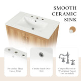 LUMISOL 30" Bathroom Vanity with Sink Combo, Wood Bathroom Storage Cabinet with 1 Drawer and 2 Doors, Multifunctional Racks, Solid Wood Bathroom Vanity with Ceramic Sink, Natural LUMISOL