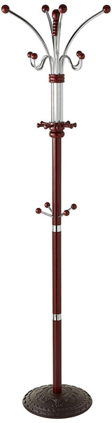 ORE International Six Foot Wood and Chrome Coat Rack Cherry Finish ORE International