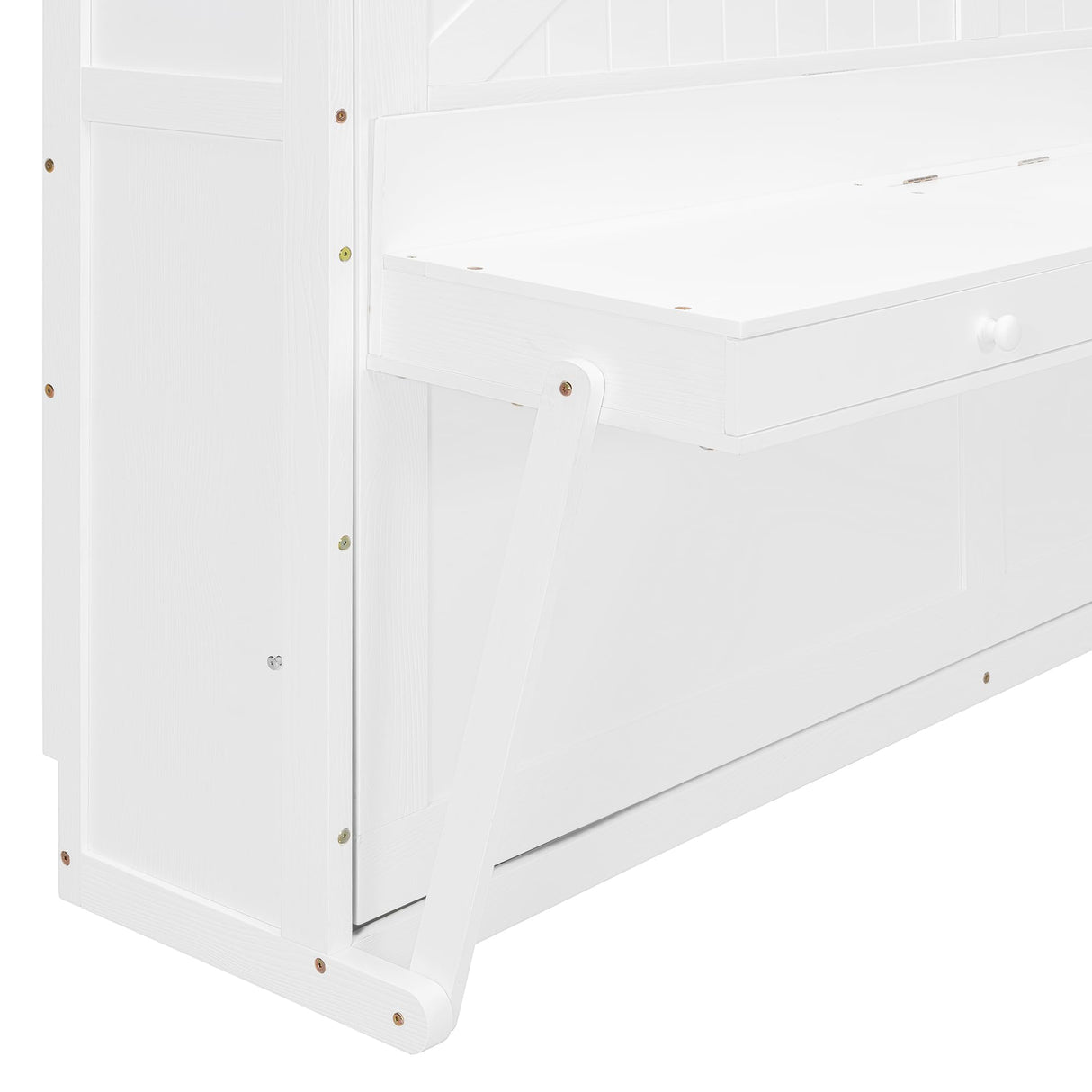 Merax Wall Murphy Bed with Storage, Foldable Cabinet Bed with Vanity Desk, Center Mirror & 2 Side Drawers, Queen Size, White Merax
