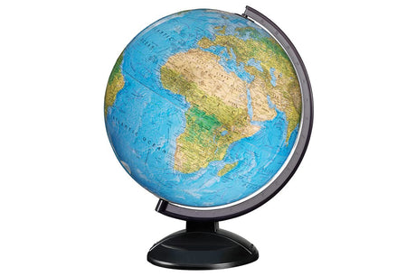 Replogle Ready to Assemble World 12" Diameter Globe, USA Cartography, Modern Acrylic Globe Stand and Blue Ocean Globe Ball. Easy to assemble globe that shows both Political and Vegatative information including political borders and provincial borders, maj Replogle