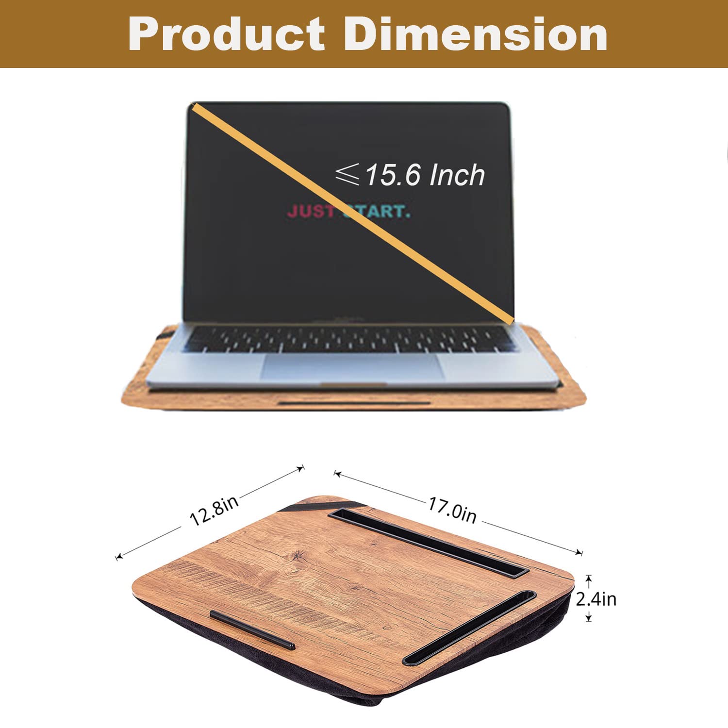 Laptop Lap Desk with Cushion, Portable Laptop Pillow Lap Desk with Pen Slot for Writing, Fits Up to 15.6 Inch Laptop, Wooden Computer Lap Desk for Bed Sofa Home Office Use - WoodArtSupply