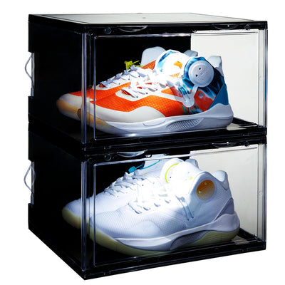STAHMFOVER 2-Pack LED Sneakers Boxes-Voice Control,Stackable Clear Shoe Display Cases (BLACK)