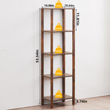 YUFAM 54in Tall Bookshelf 5-Tier Small Narrow Bookcase, Skinny Book Shelf for Small Space, Farmhouse Slim Shelf with Storage, Wood Freestanding Display Thin Bookshelves for Living Room, Office, Brown YUFAM