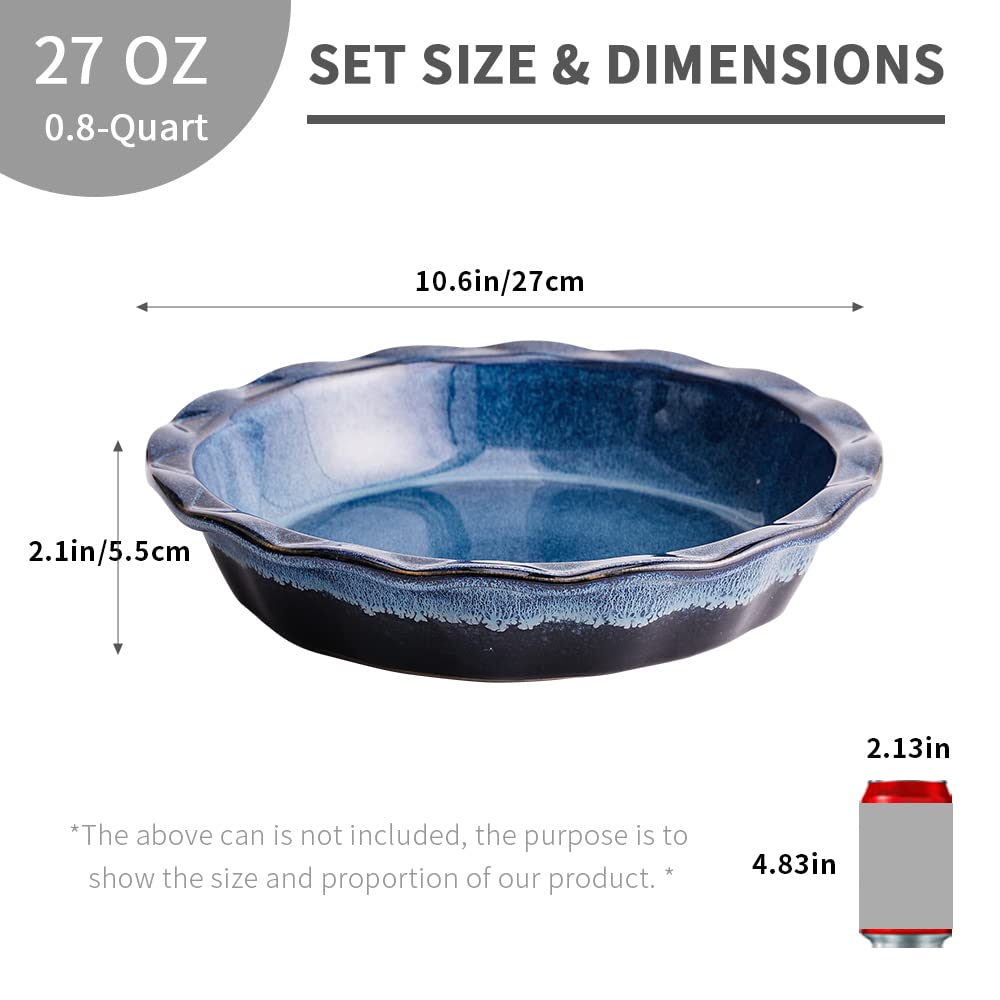 KOOV Ceramic, 9 Inches Pie Plate, Pie Dish for Dessert Kitchen, Round Baking Dish Pan for Dinner, Wrapping Upgrade, Reactive Glaze (Nebula Blue) KOOV