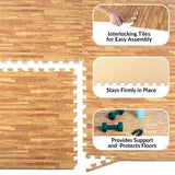 Foam Floor Tiles - 24sqft Wood Grain Interlocking Foam Tiles with Border - Foam Play Mat Playroom or Gym Flooring for Home Gym by Stalwart (Light) Stalwart