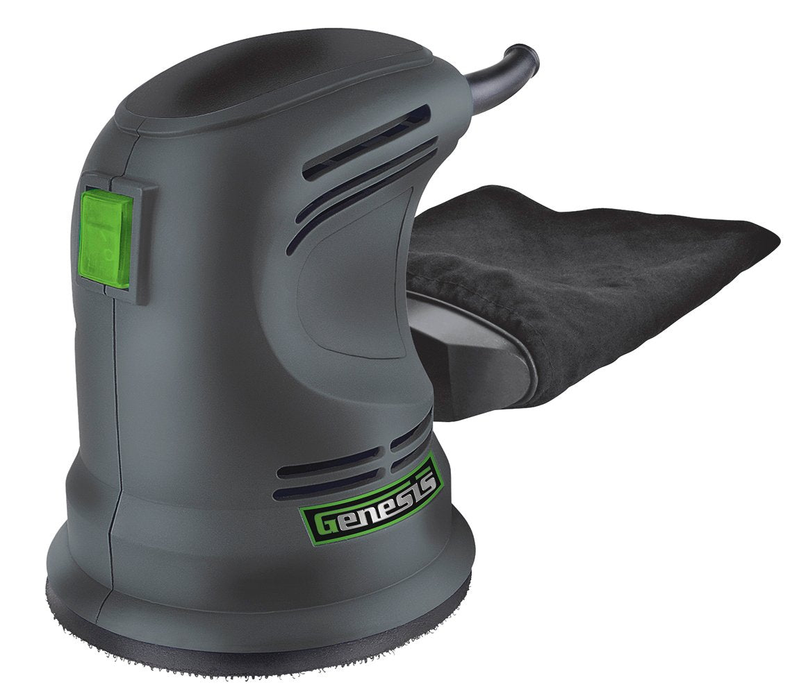 Genesis GROS2304 5" Random Orbit Sander with Rubberized Palm Grip, Hook-and-Loop System, Dust Bag, and Dust-Protected Power Switch Genesis