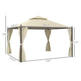 Outsunny 10' x 12' Steel Outdoor Patio Gazebo with Polyester Privacy Curtains, Two-Tier Roof for Air, Large Design Outsunny